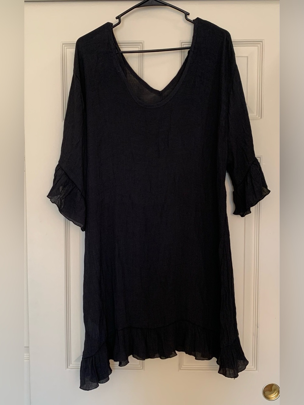 Ekouaer Black V-Neck Crinkle Gauze Swimsuit Cover Up Dress Ruffle Hem Size XL